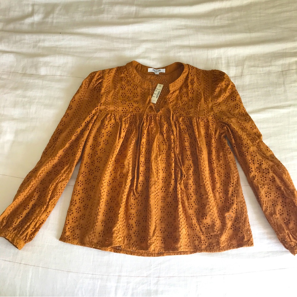 Madewell Mustard Eyelet Blouse Top Size XS NWT